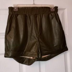 Olive green leather like shorts
